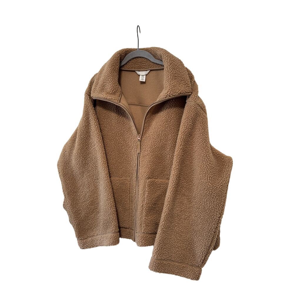 H&M Teddy Fleece Jacket Women’s XXL Brown Full Zip Sherpa Oversized Cozy - Picture 4 of 11
